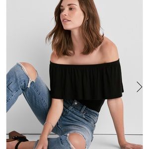 Lucky Brand - Ribbed Off-Shoulder Bodysuit - Black